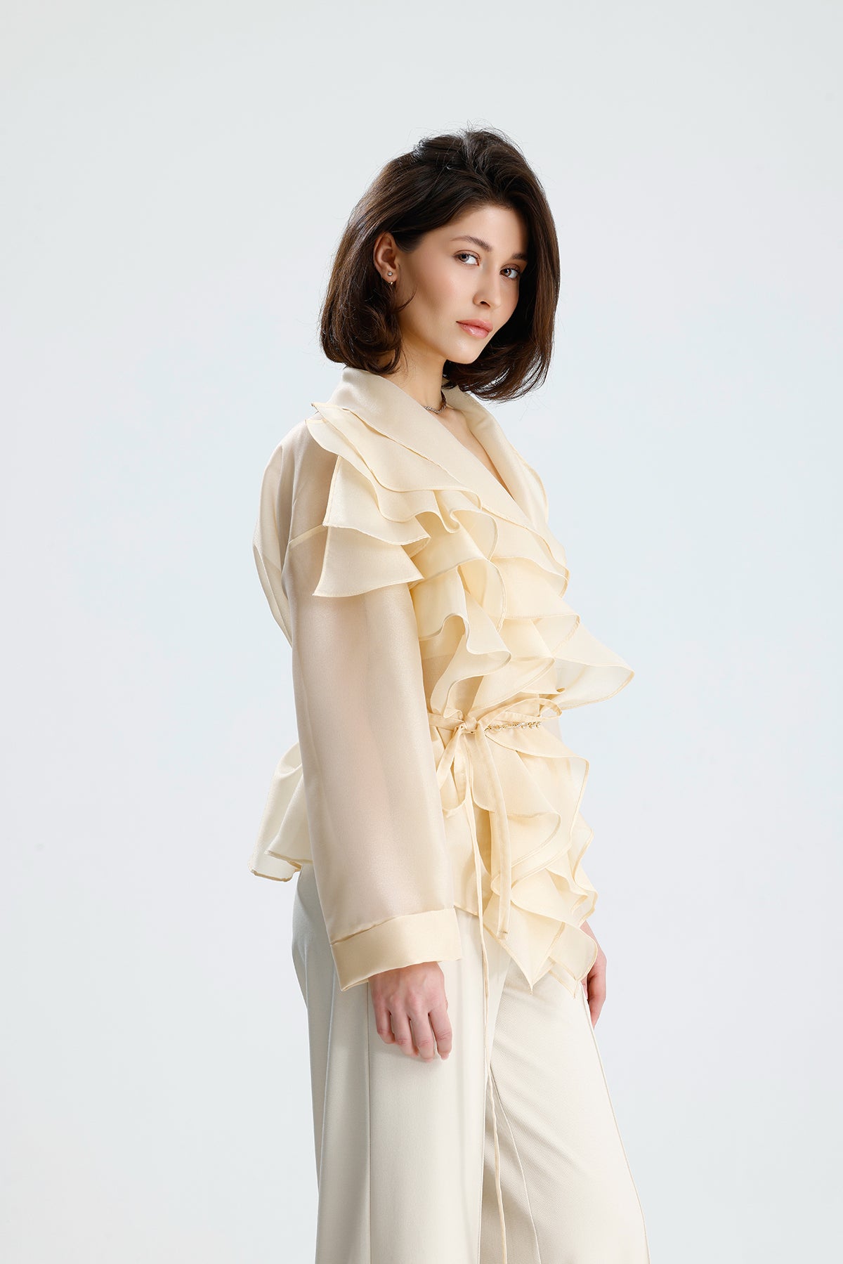 Ivory Cascade Ruffle Blouse