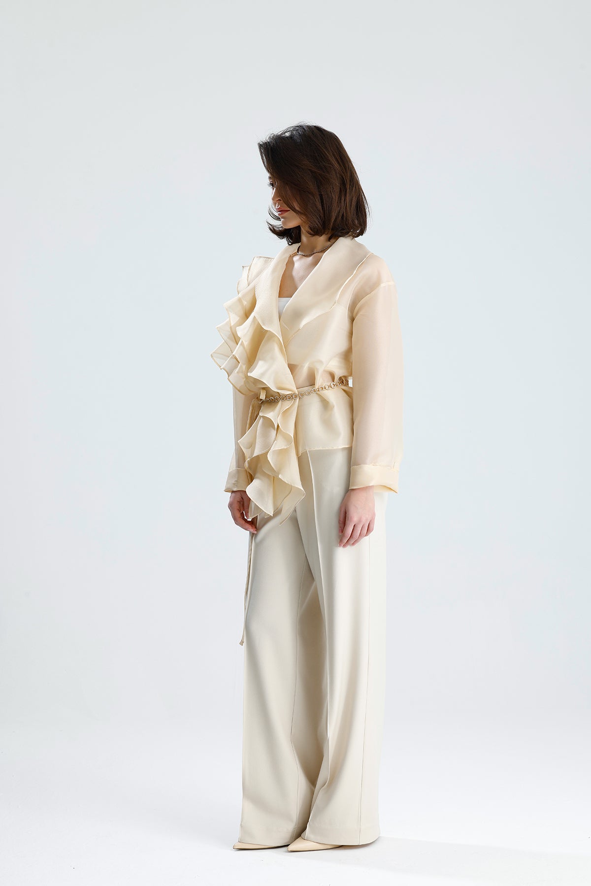 Ivory Cascade Ruffle Blouse