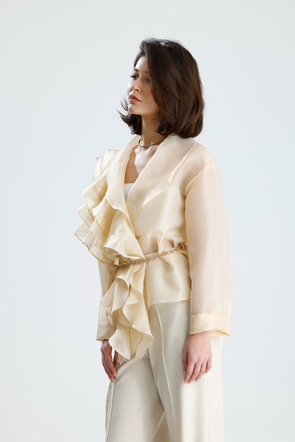 Ivory Cascade Ruffle Blouse