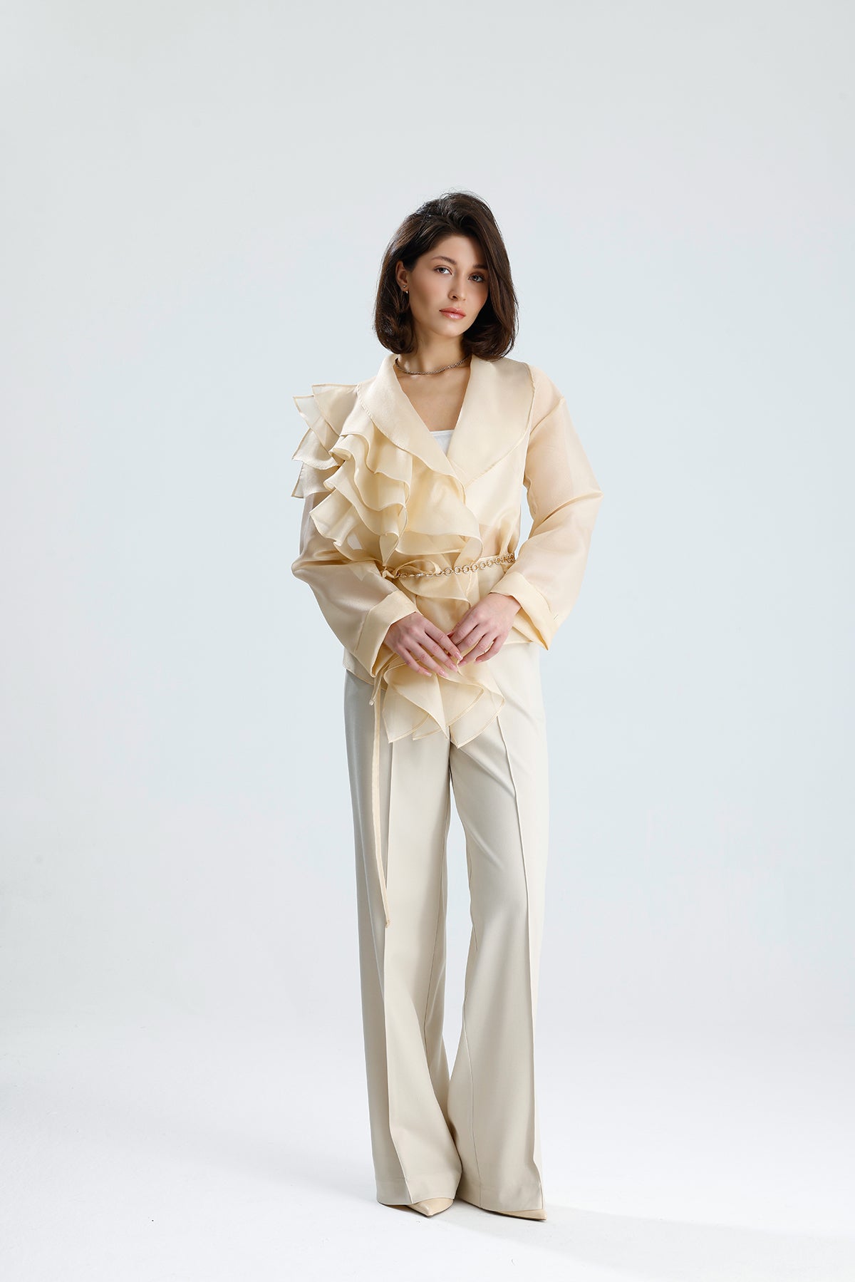 Ivory Cascade Ruffle Blouse