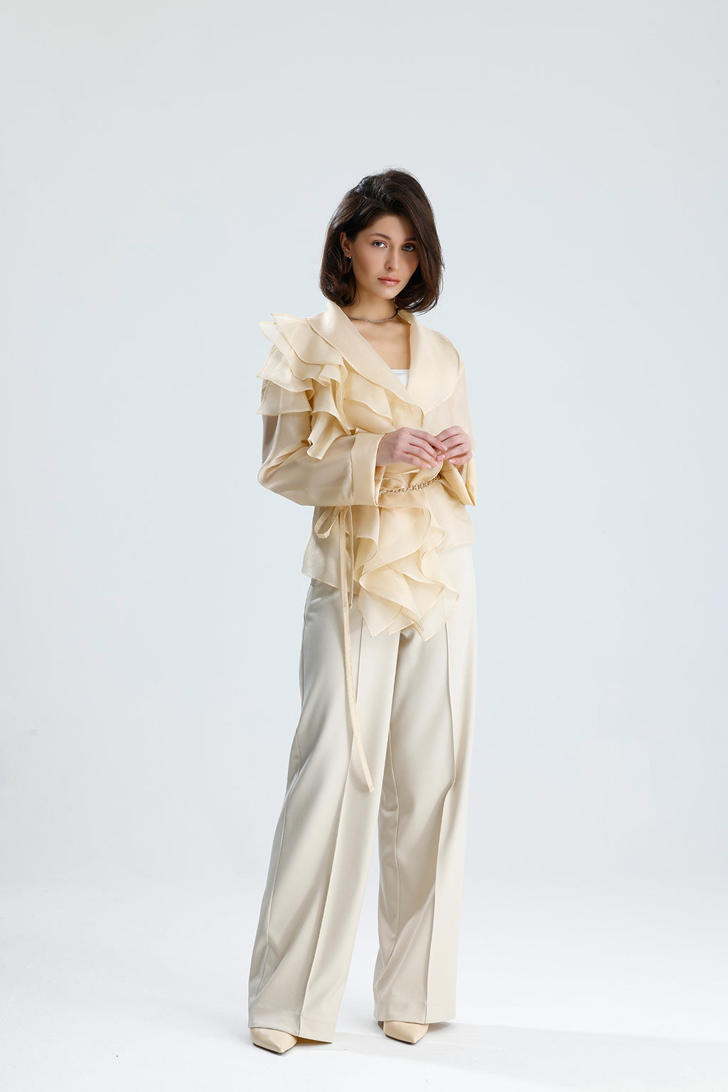 Ivory Cascade Ruffle Blouse