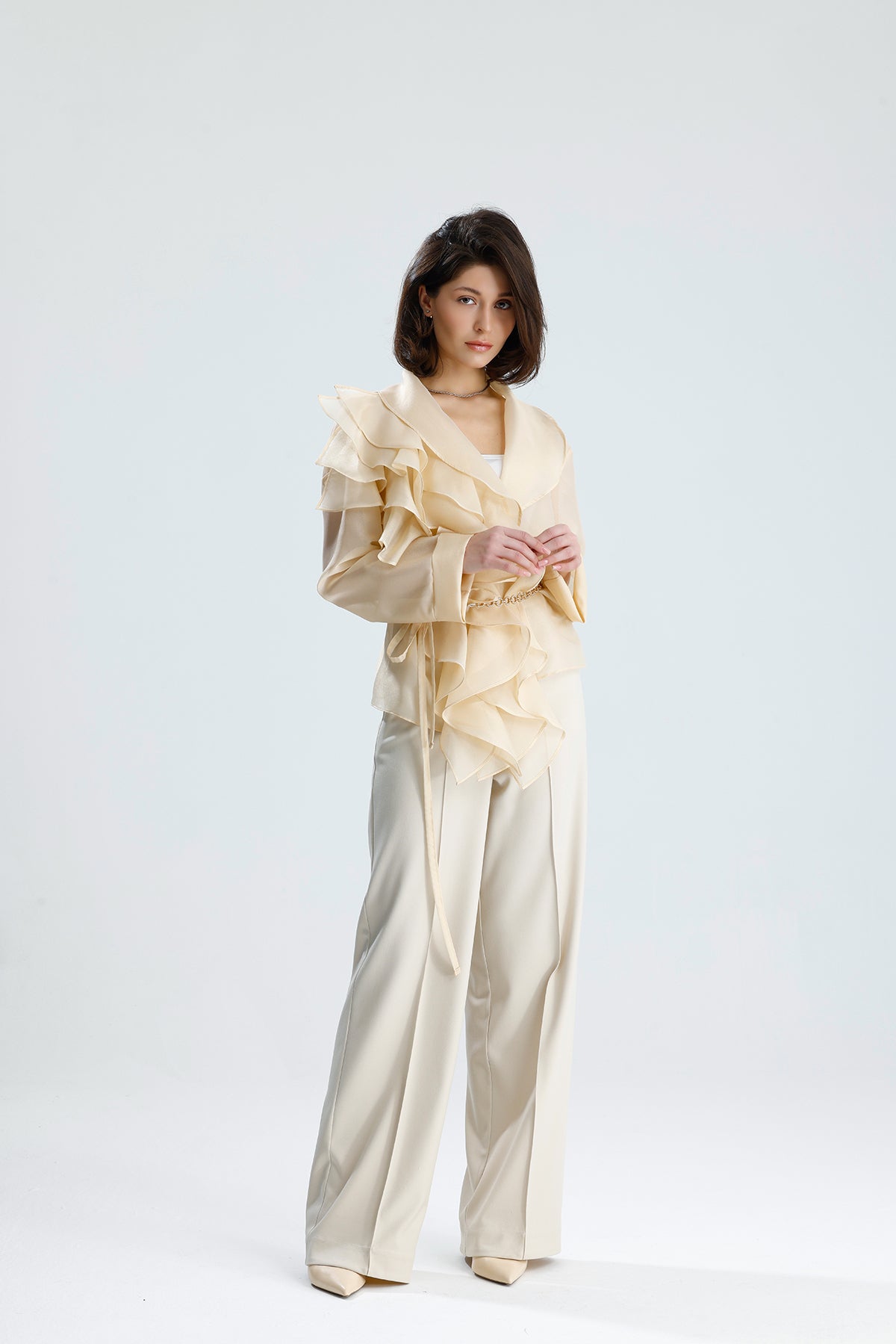 Ivory Cascade Ruffle Blouse