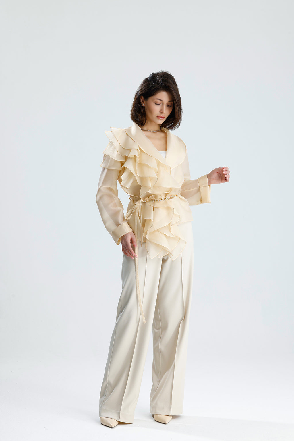 Ivory Cascade Ruffle Blouse