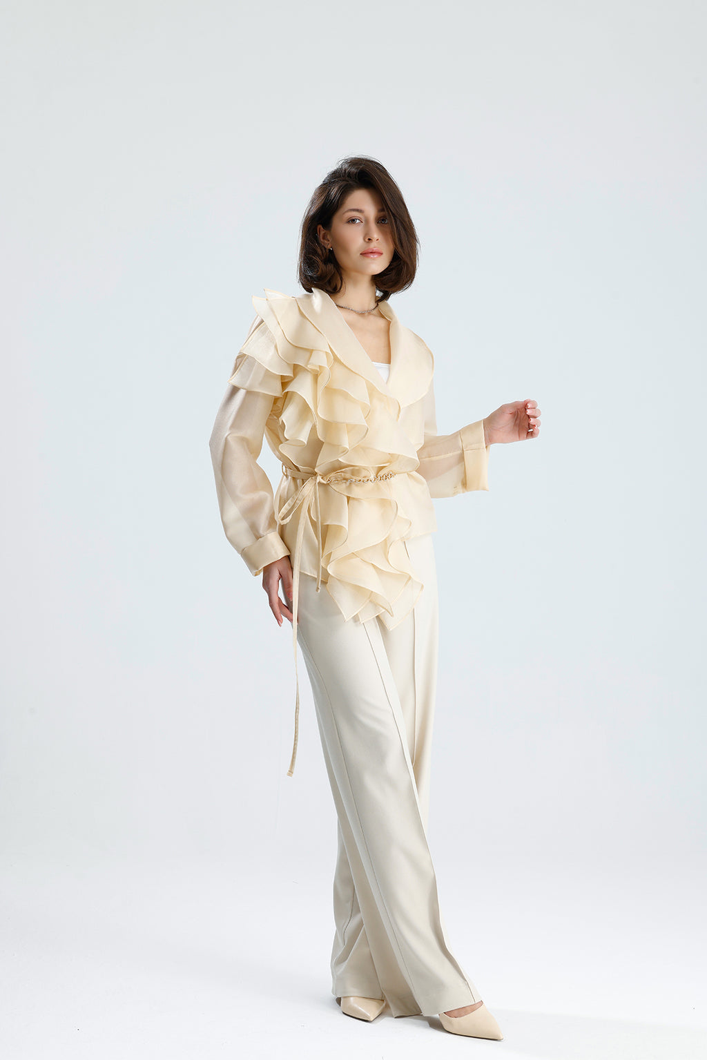 Ivory Cascade Ruffle Blouse