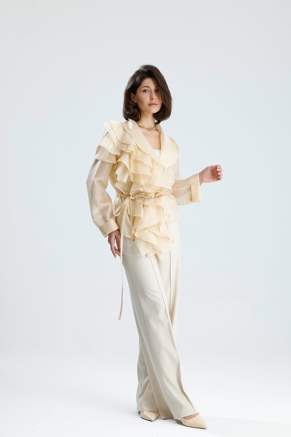 Ivory Cascade Ruffle Blouse