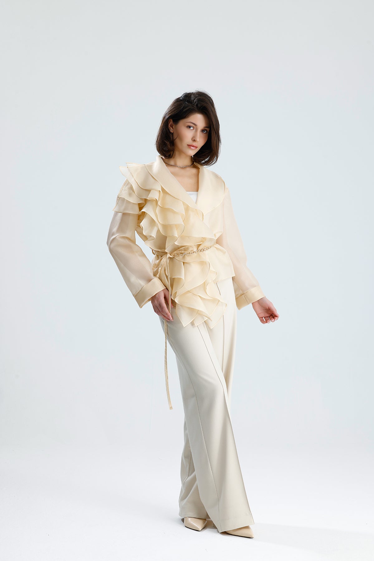 Ivory Cascade Ruffle Blouse