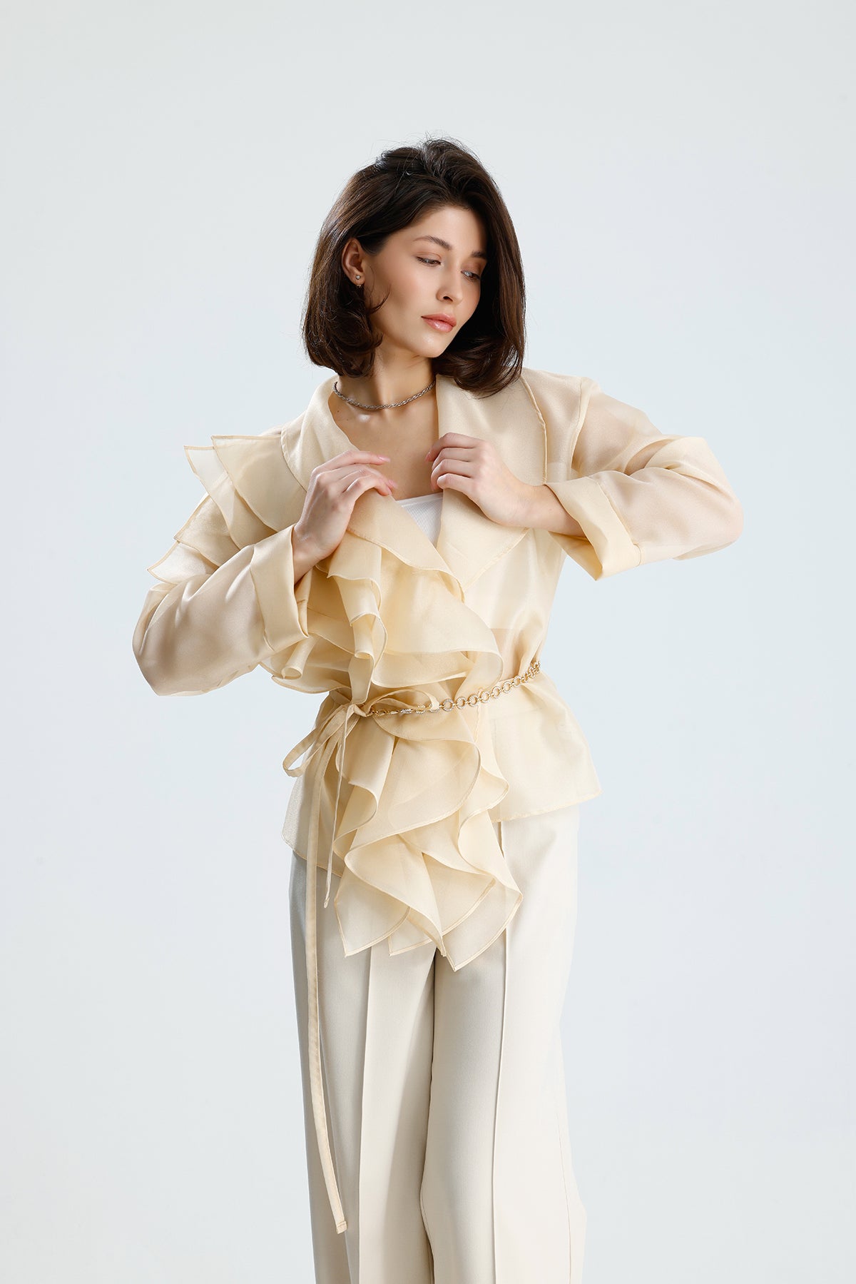 Ivory Cascade Ruffle Blouse
