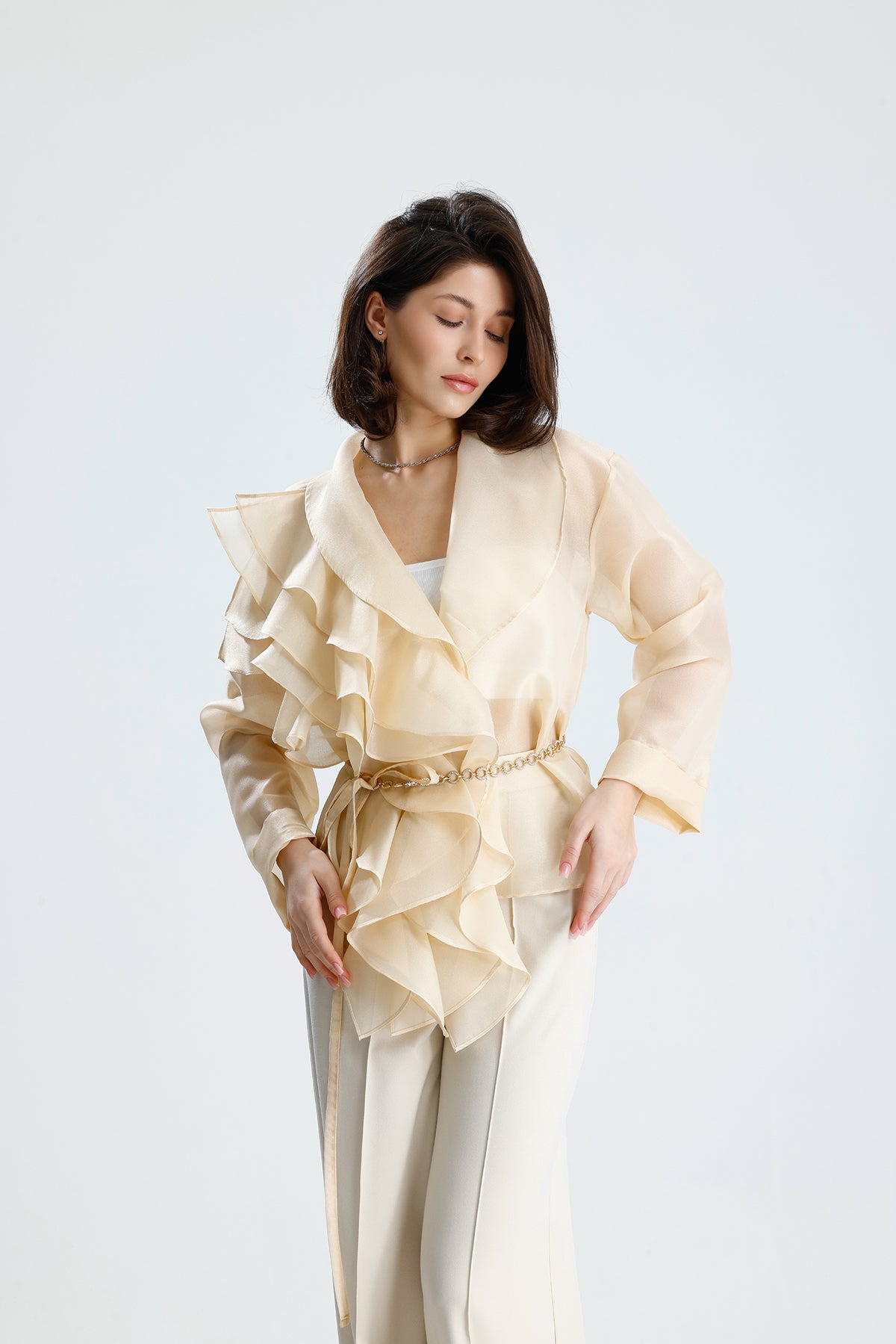 Ivory Cascade Ruffle Blouse