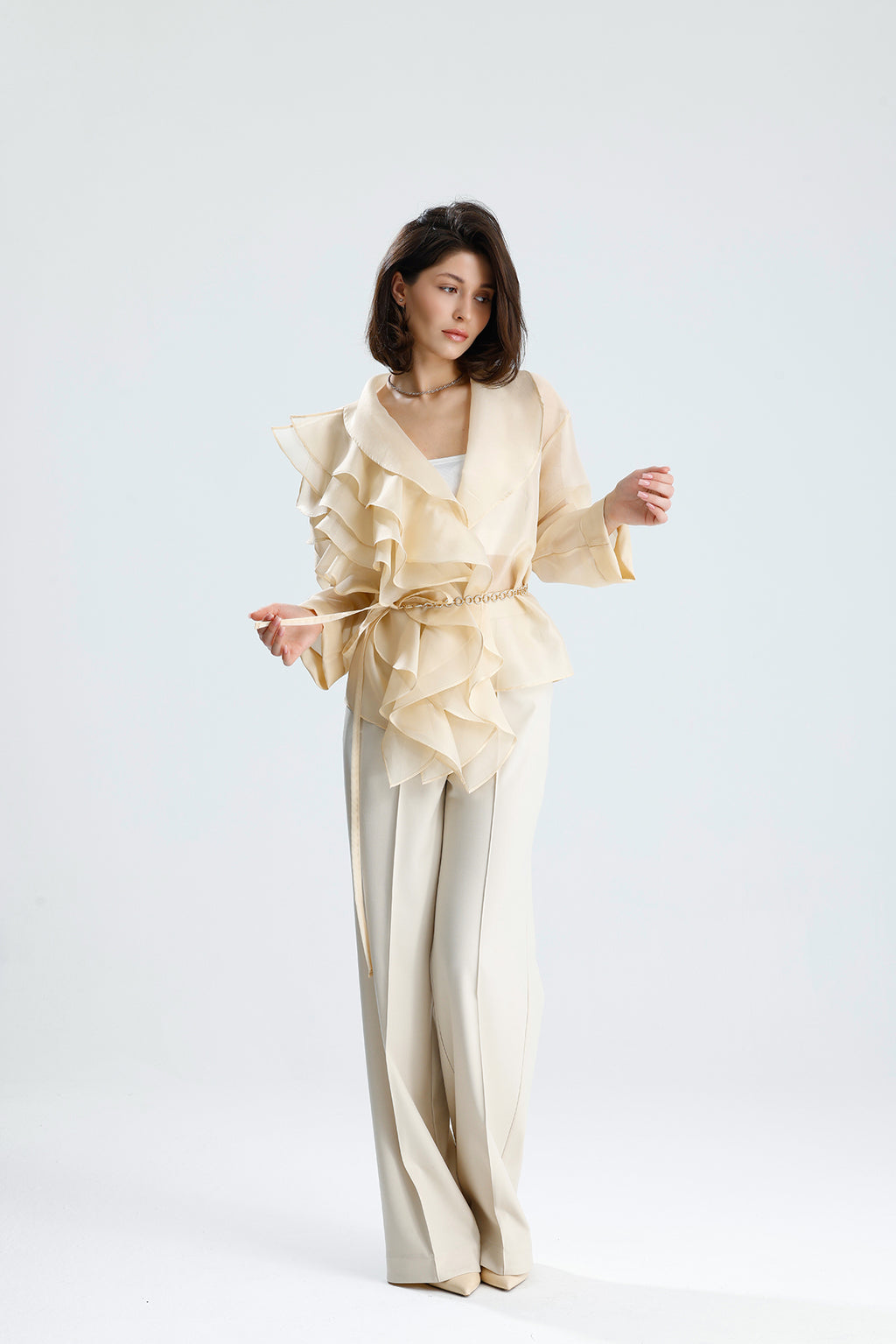 Ivory Cascade Ruffle Blouse