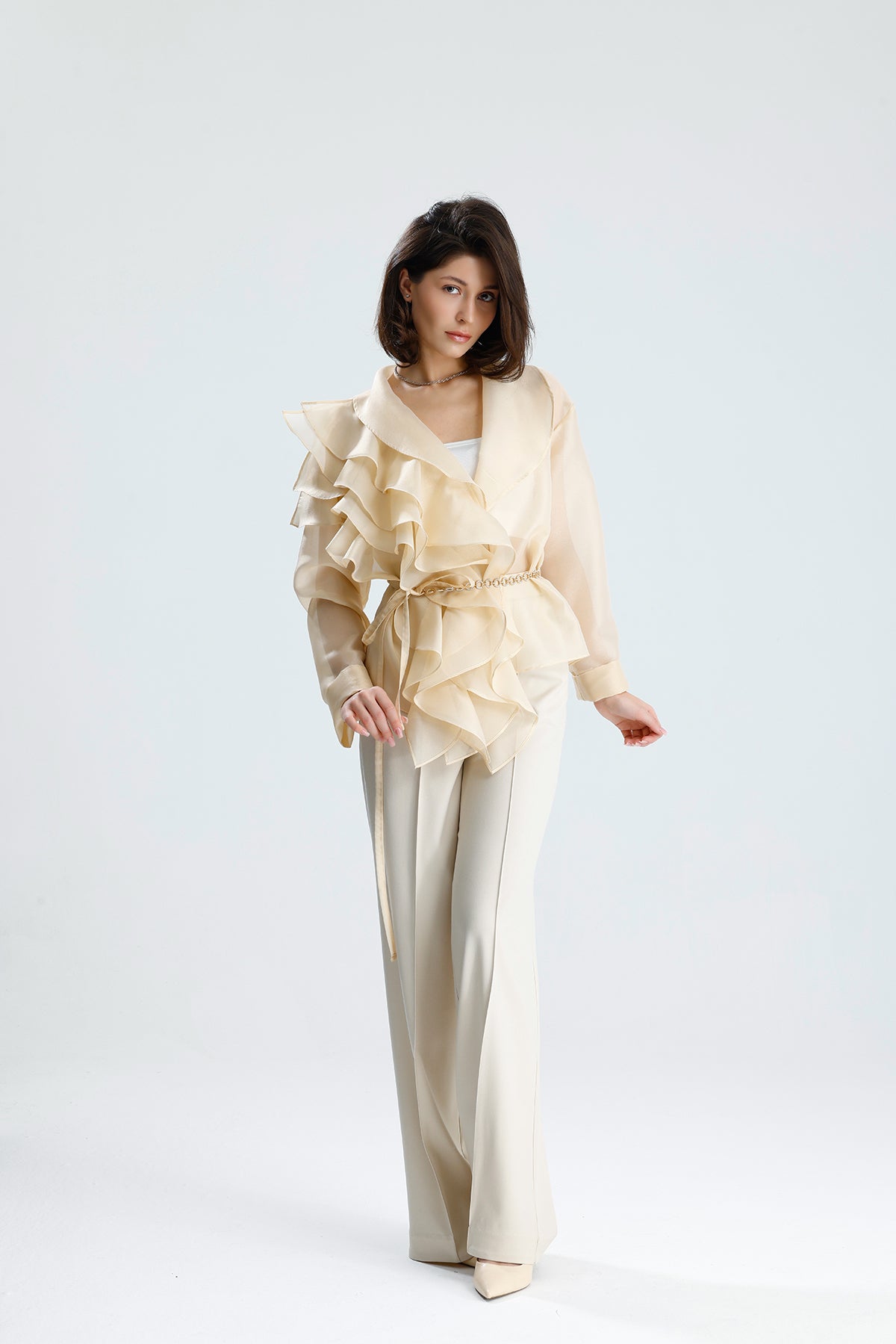 Ivory Cascade Ruffle Blouse