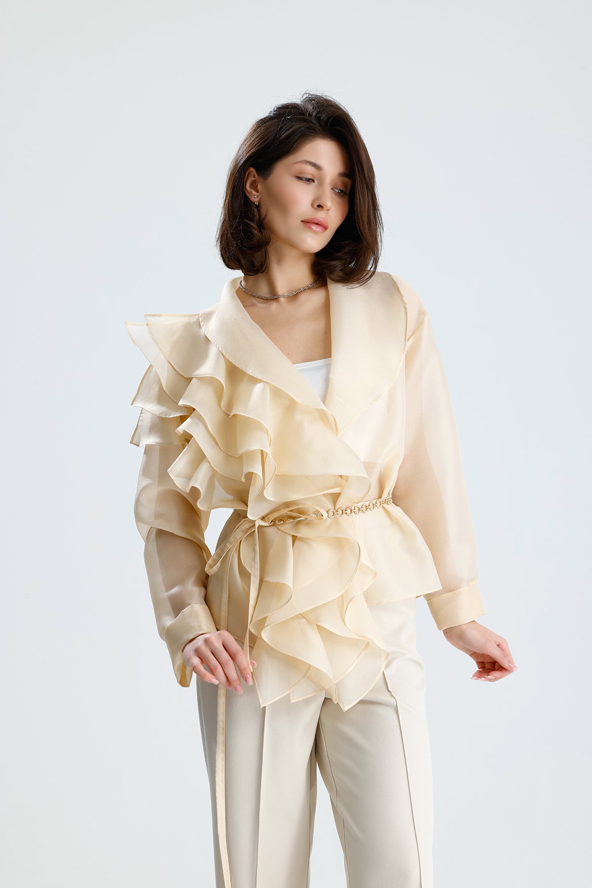 Ivory Cascade Ruffle Blouse
