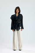 Black Cascade Ruffle Blouse