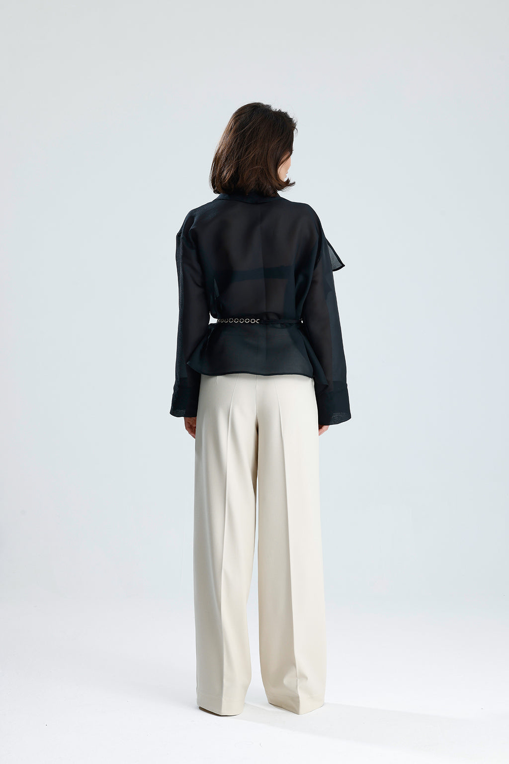Black Cascade Ruffle Blouse