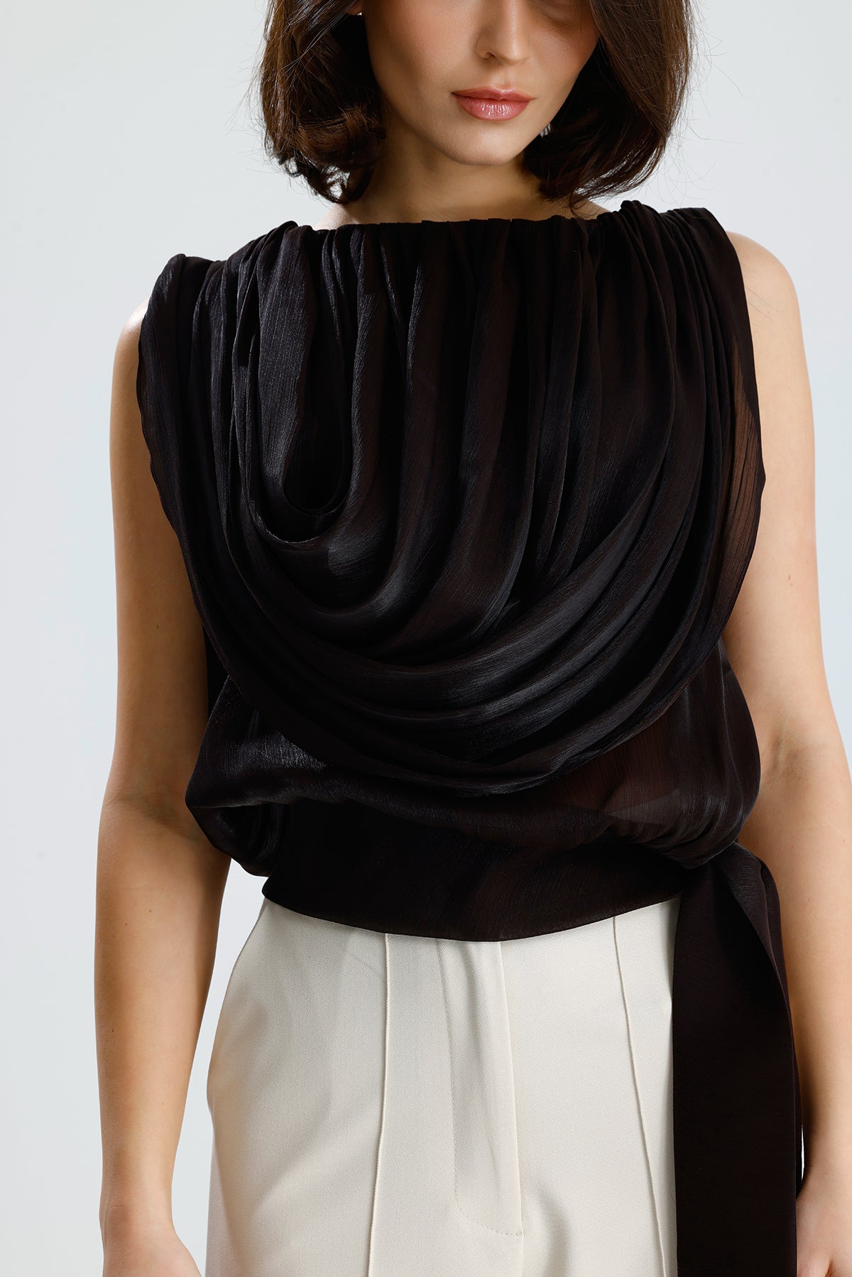 Brown Draped Chiffon Top