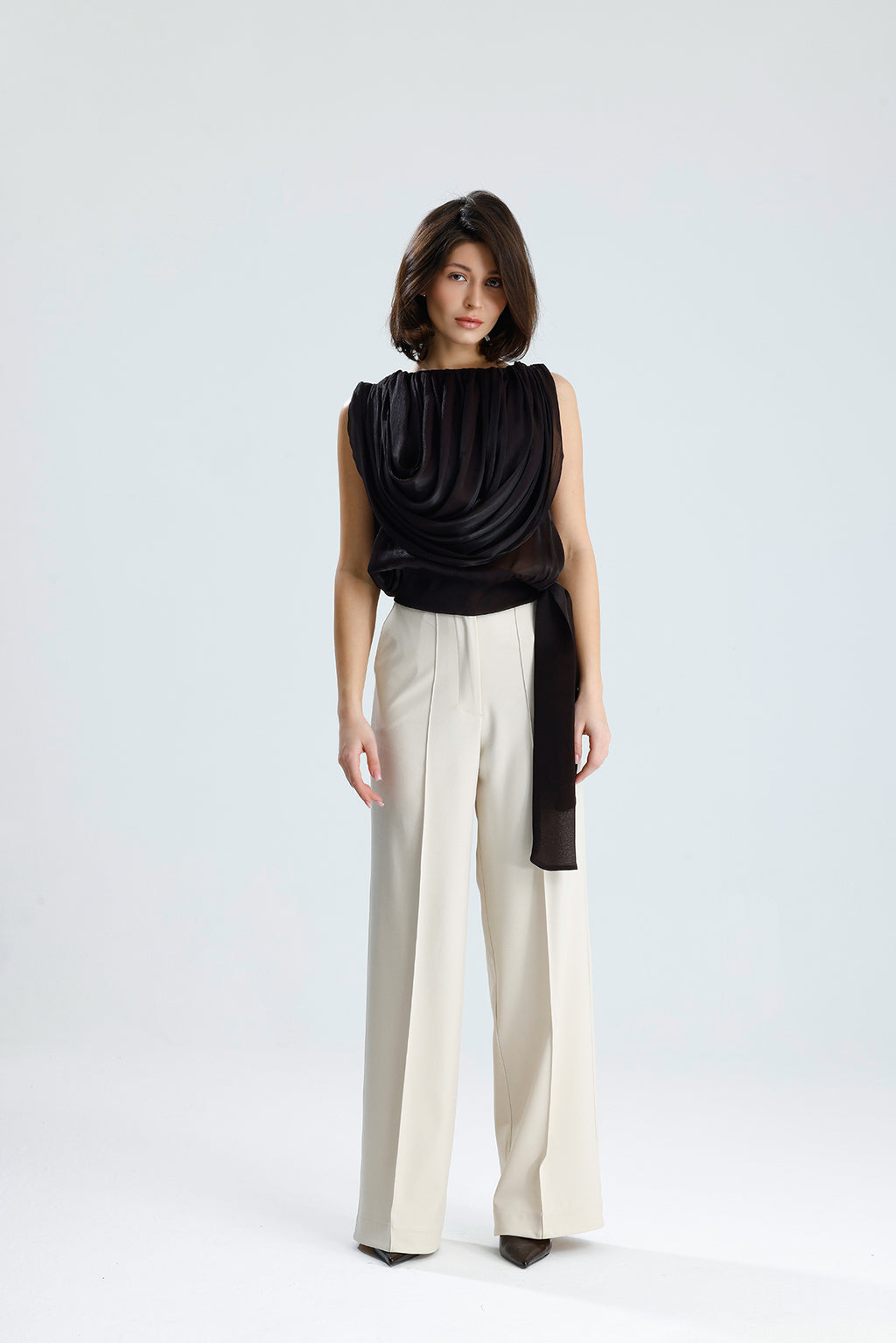 Brown Draped Chiffon Top