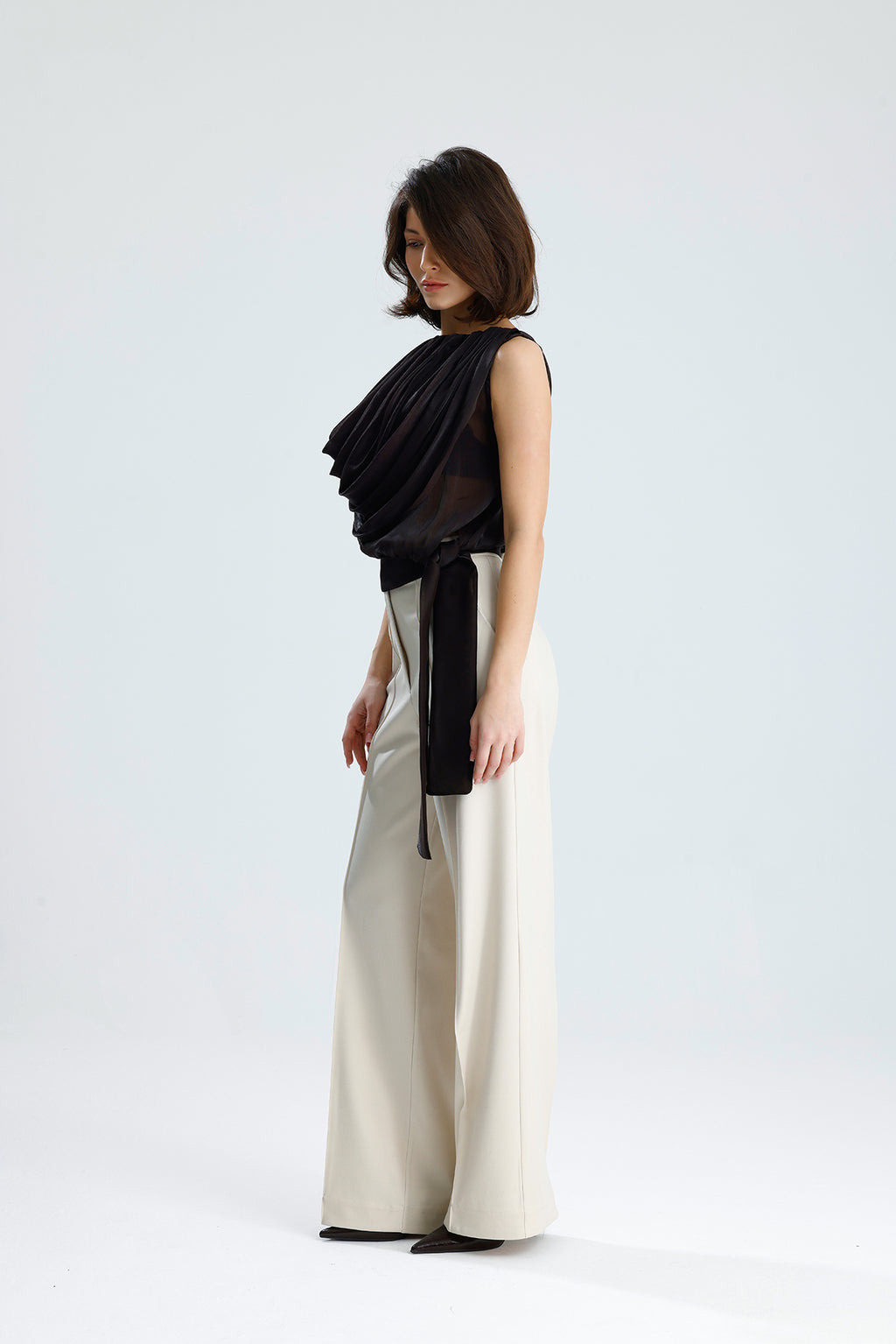 Brown Draped Chiffon Top