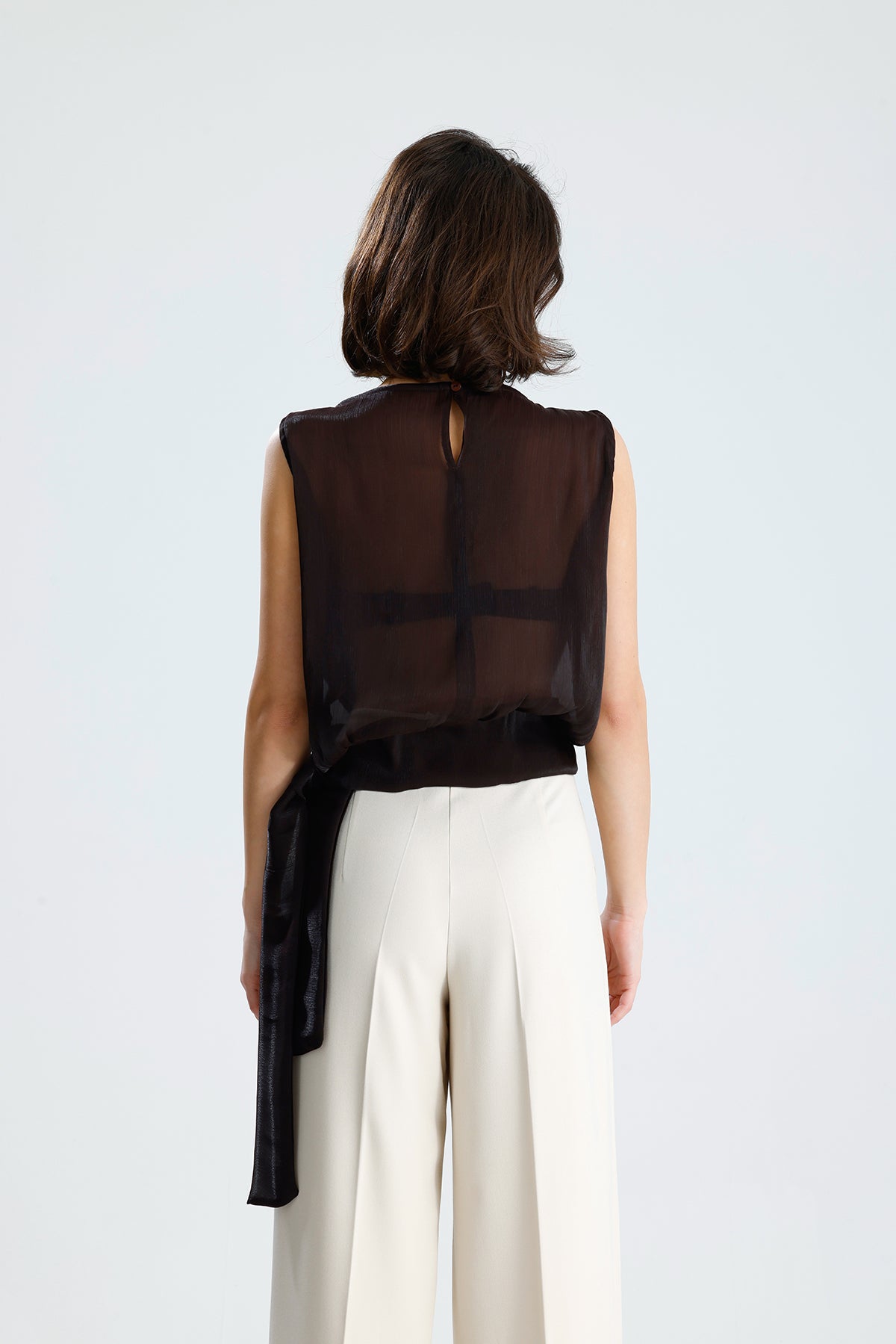 Brown Draped Chiffon Top