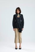 Embellished Cut-Out Striped Blouse