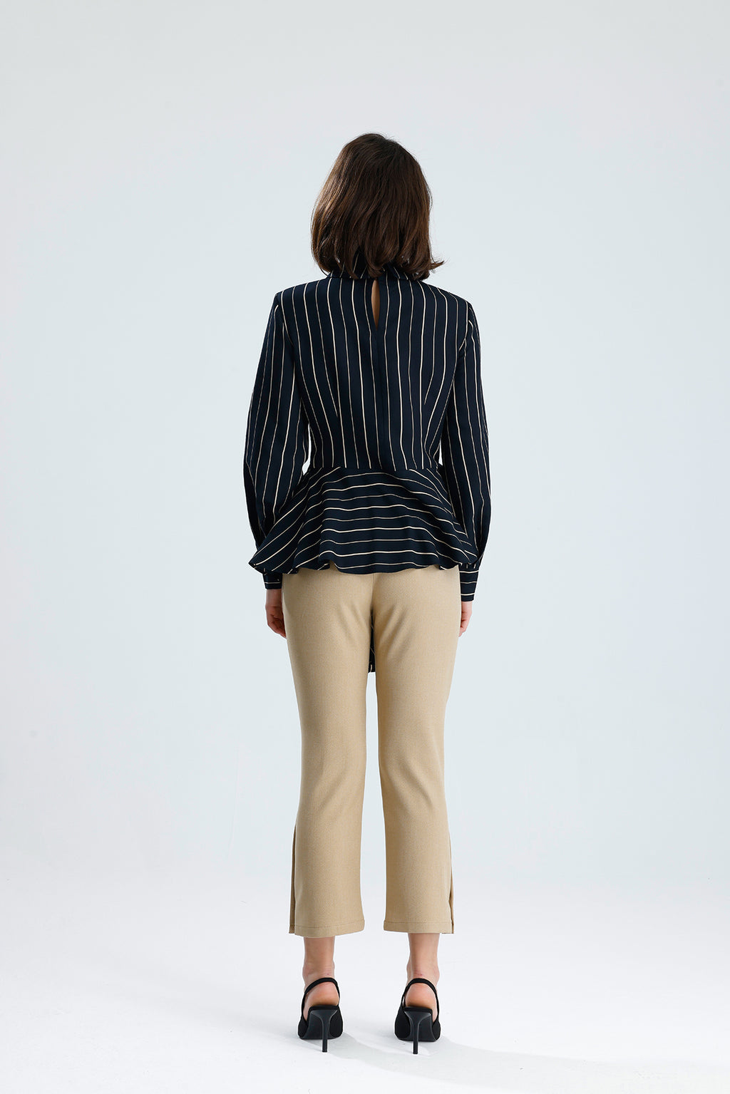 Embellished Cut-Out Striped Blouse