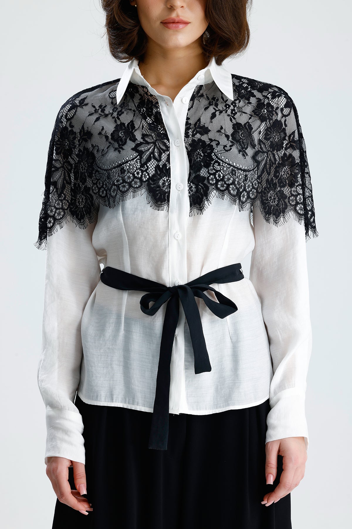 White Lace Overlay Shirt