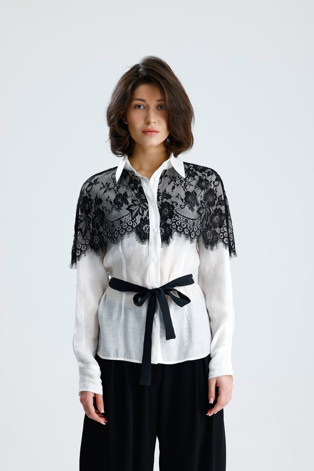 White Lace Overlay Shirt