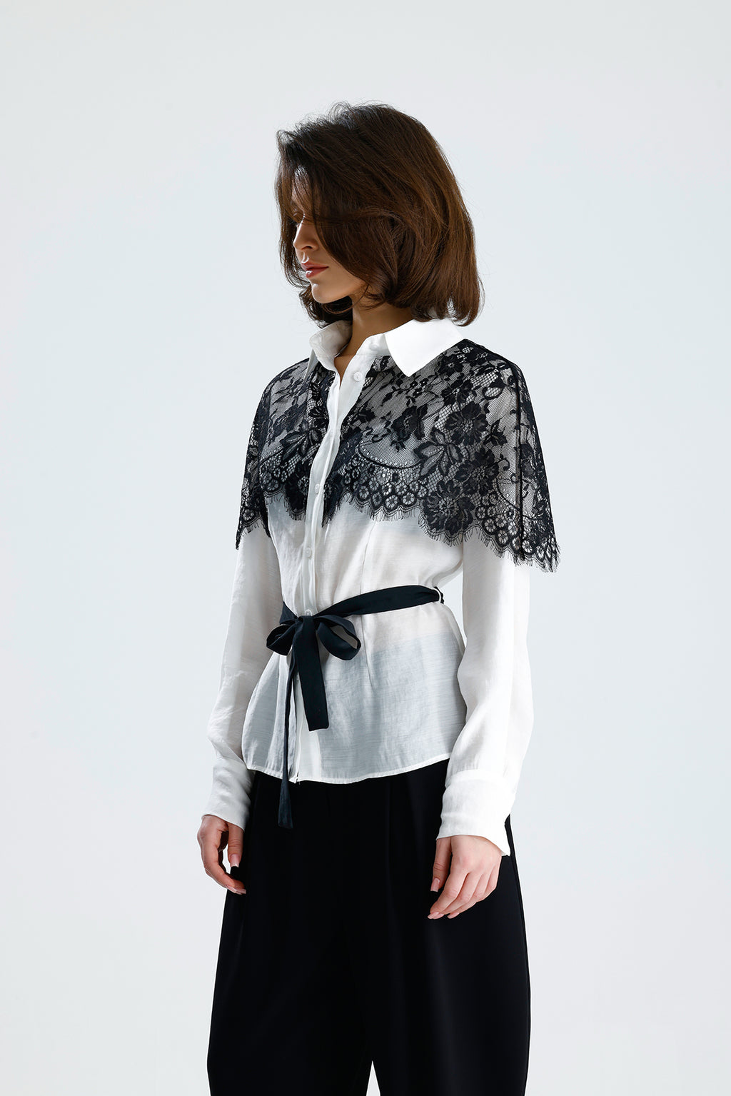 White Lace Overlay Shirt