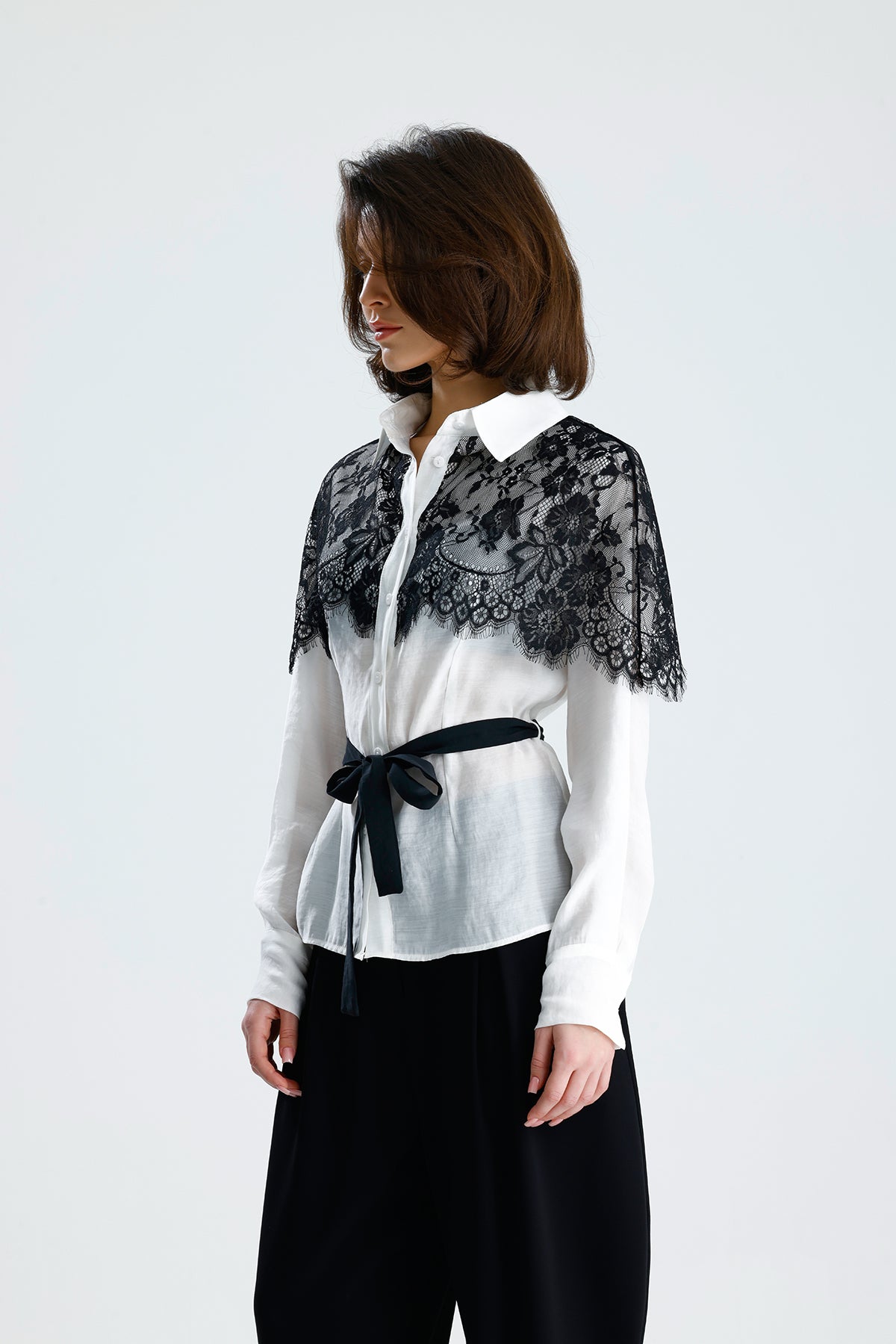 White Lace Overlay Shirt