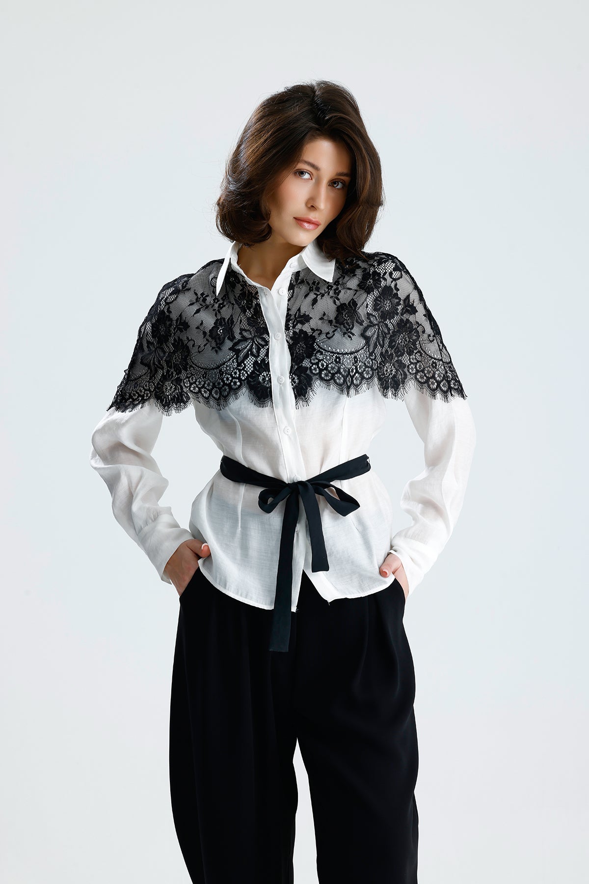 White Lace Overlay Shirt