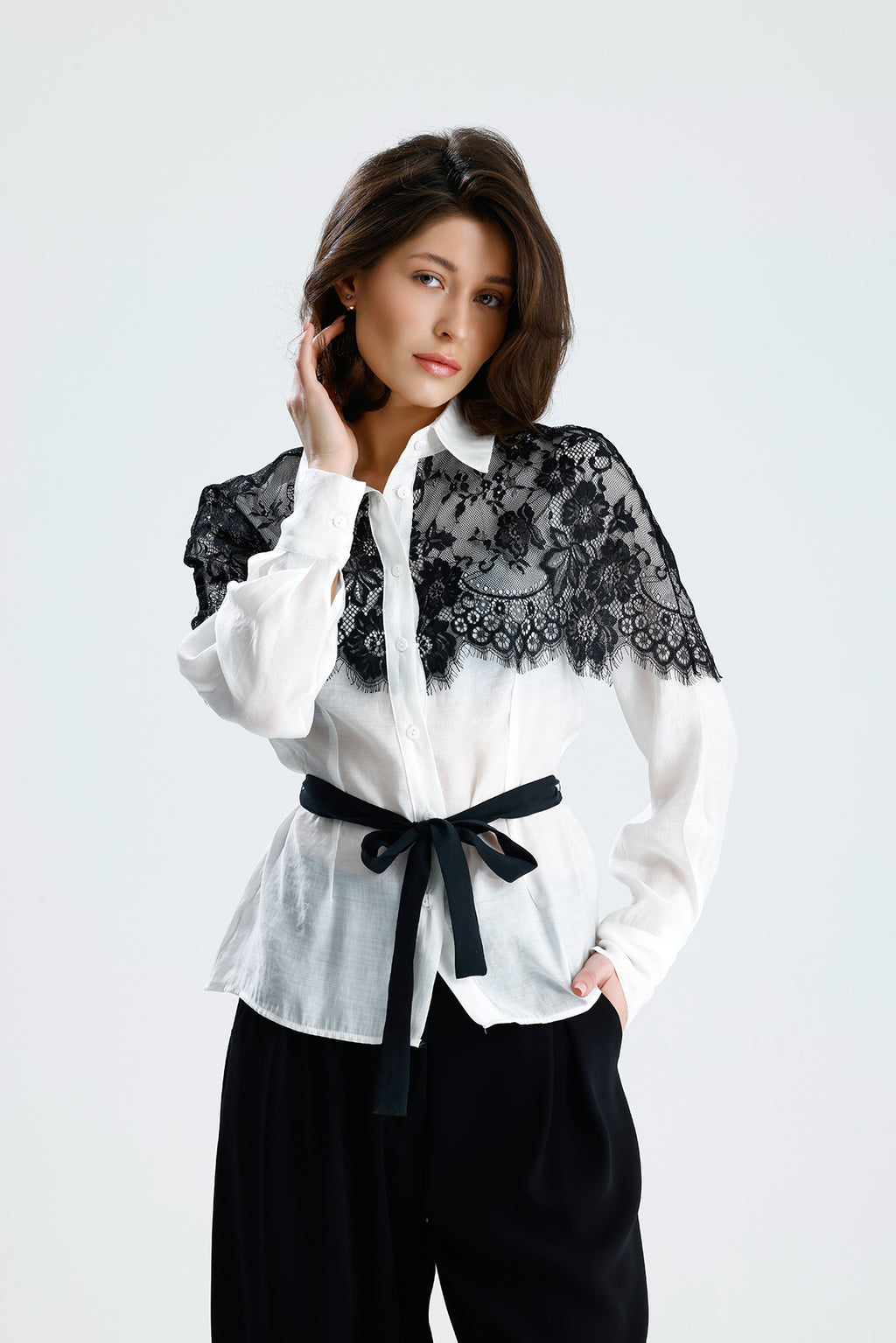 White Lace Overlay Shirt