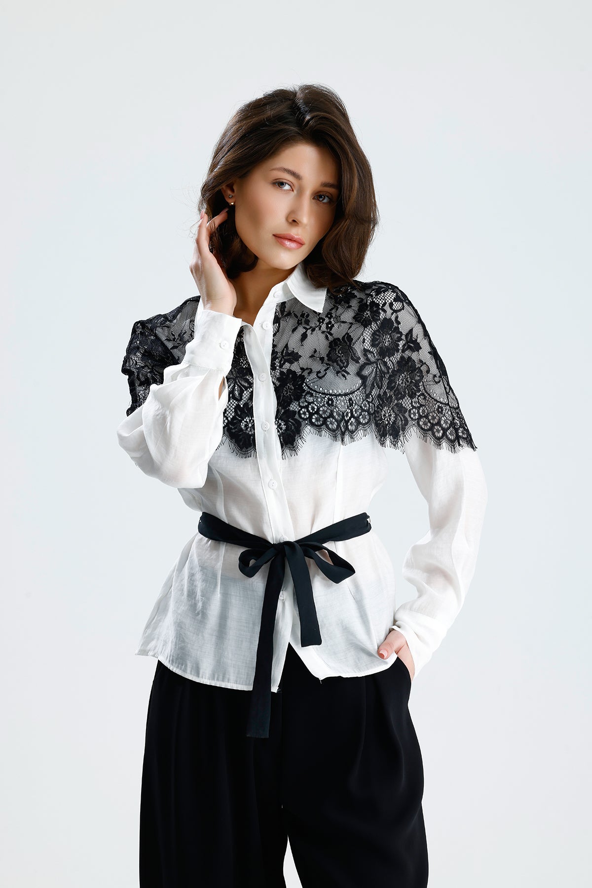White Lace Overlay Shirt