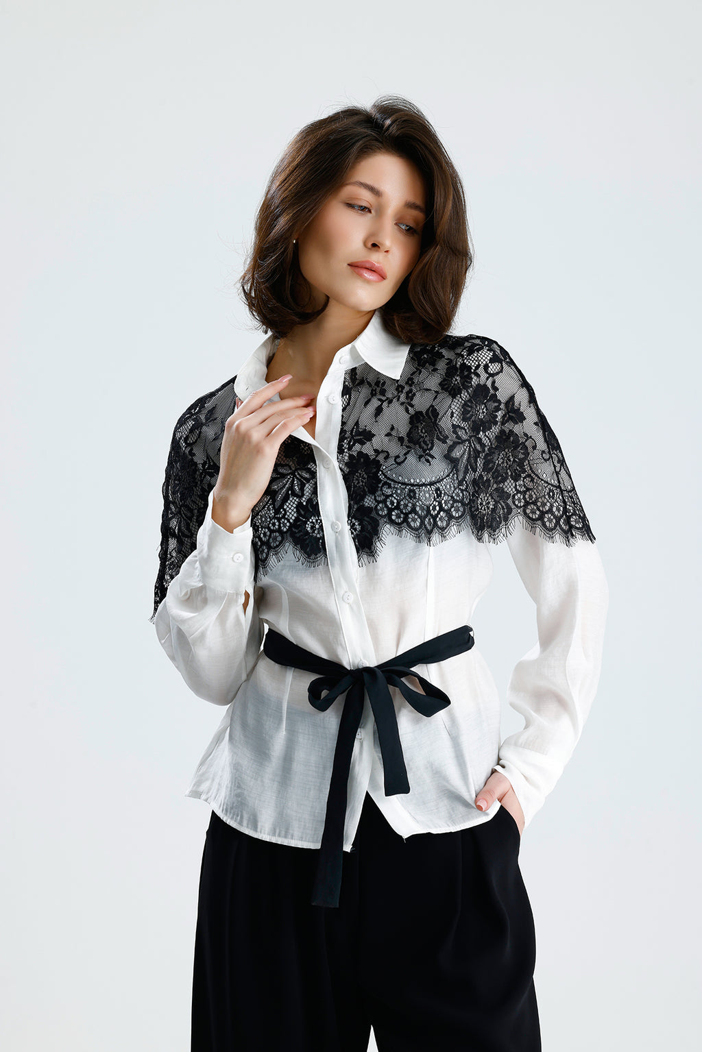 White Lace Overlay Shirt