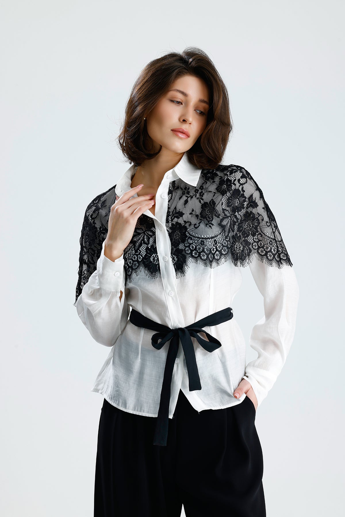 White Lace Overlay Shirt