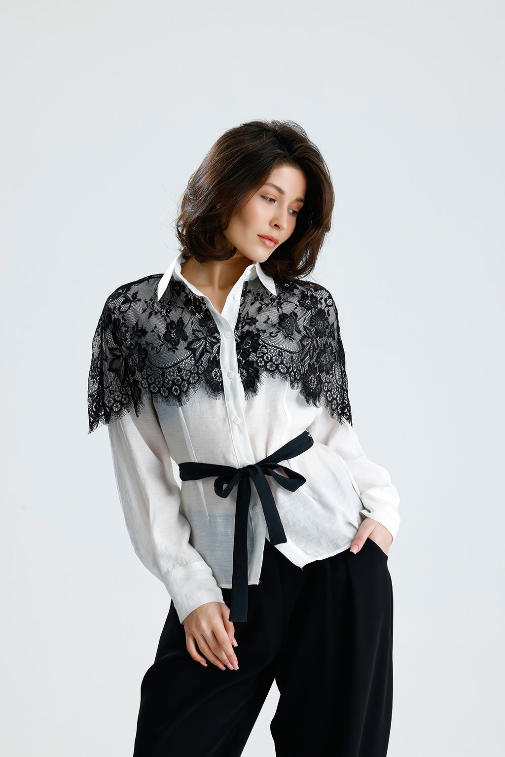 White Lace Overlay Shirt