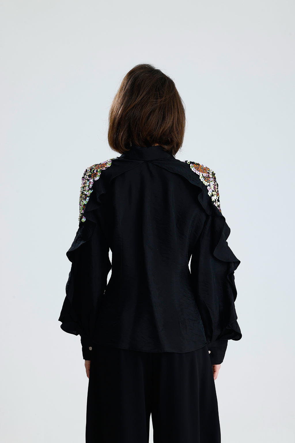 Black Embellished Cold-Shoulder Blouse