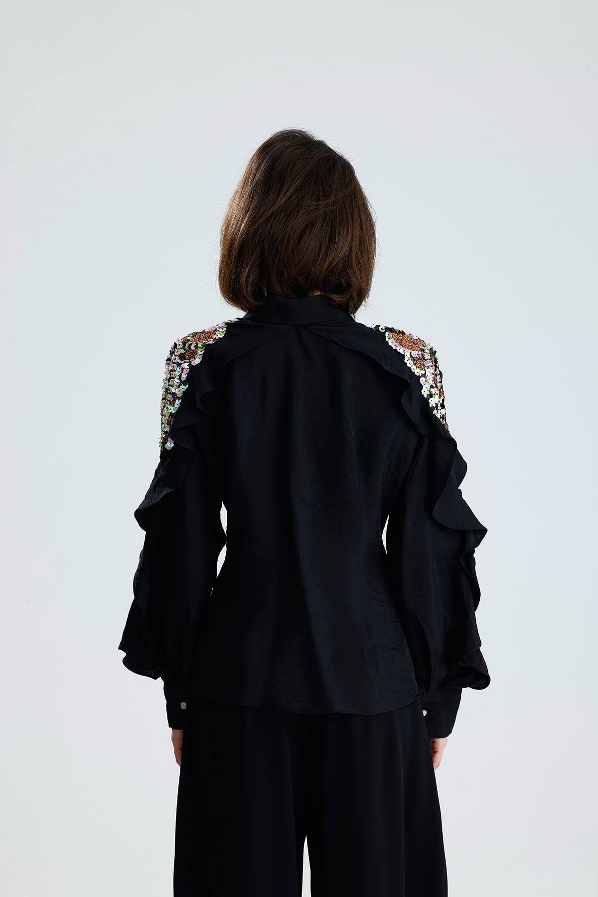 Black Embellished Cold-Shoulder Blouse