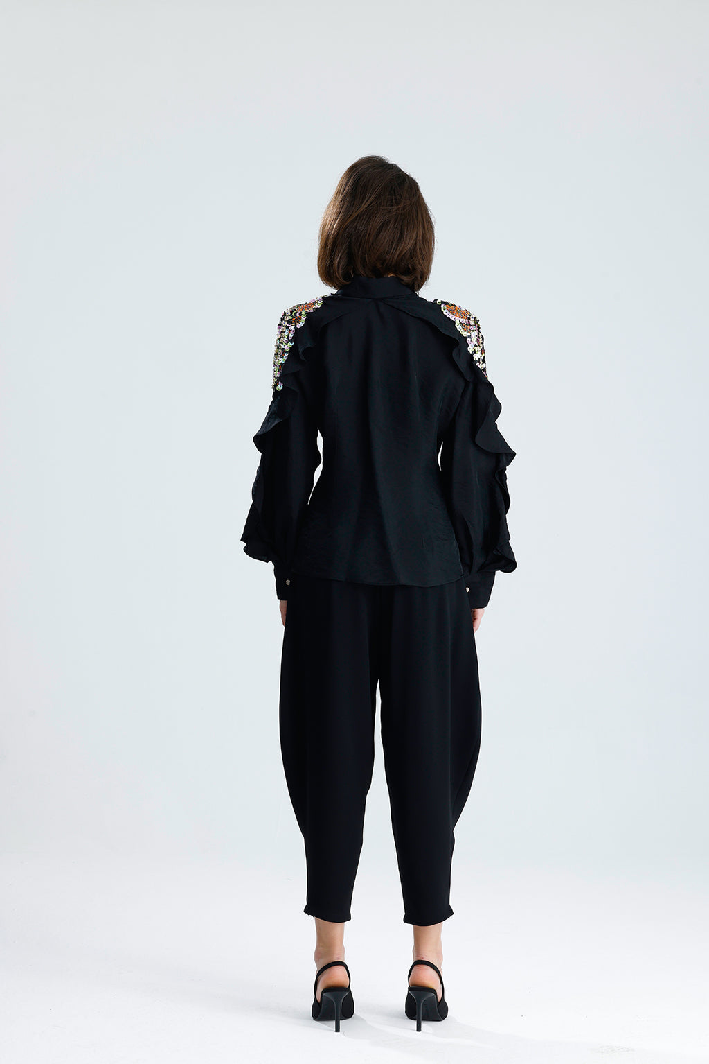 Black Embellished Cold-Shoulder Blouse