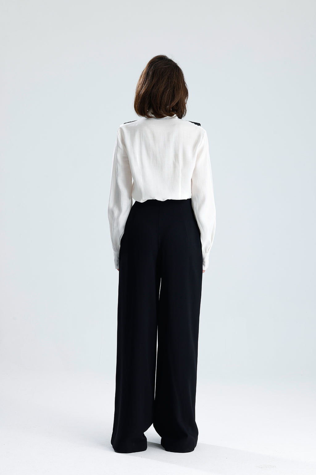 White Embellished Collar Ruffle Blouse