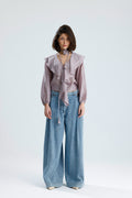 Lilac Ruffled Rose-Tie Blouse
