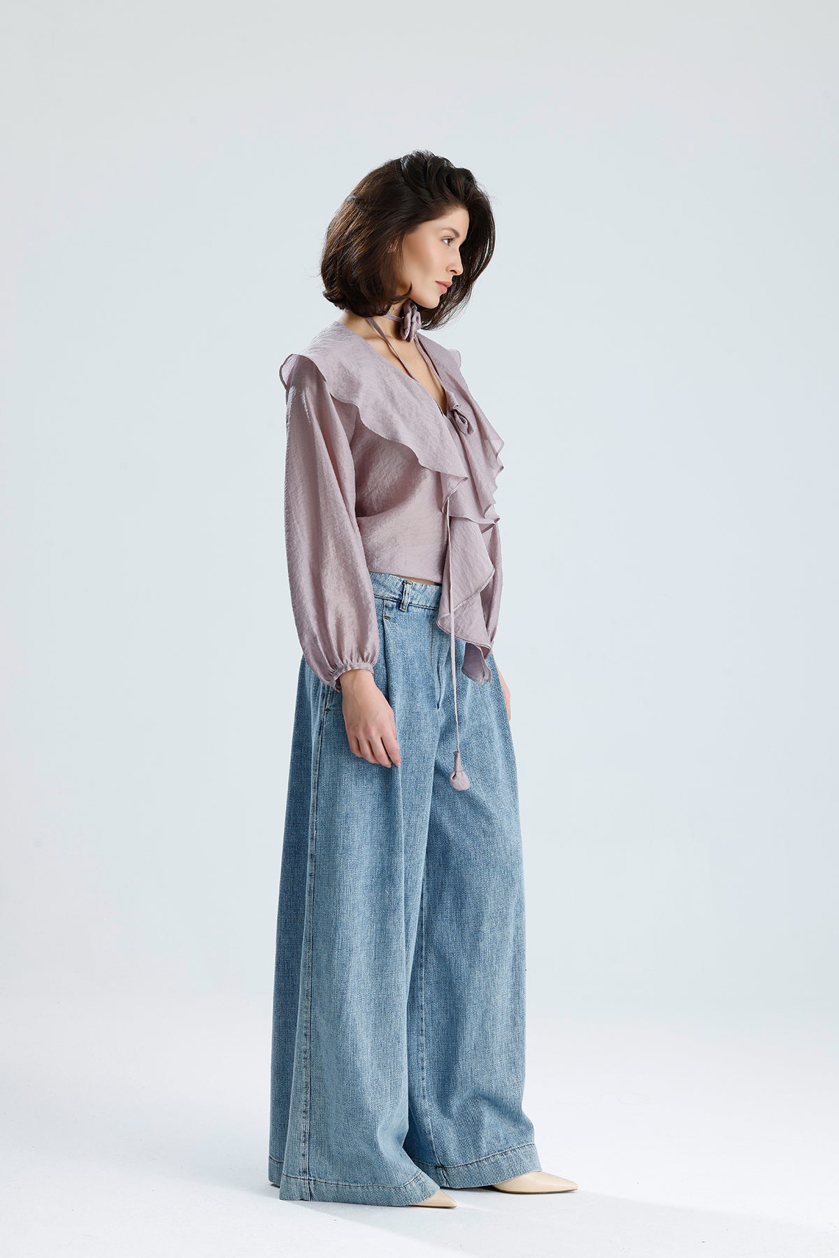 Lilac Ruffled Rose-Tie Blouse