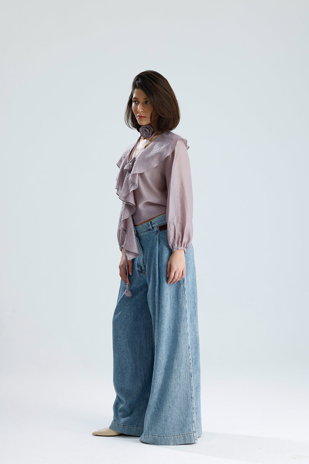 Lilac Ruffled Rose-Tie Blouse