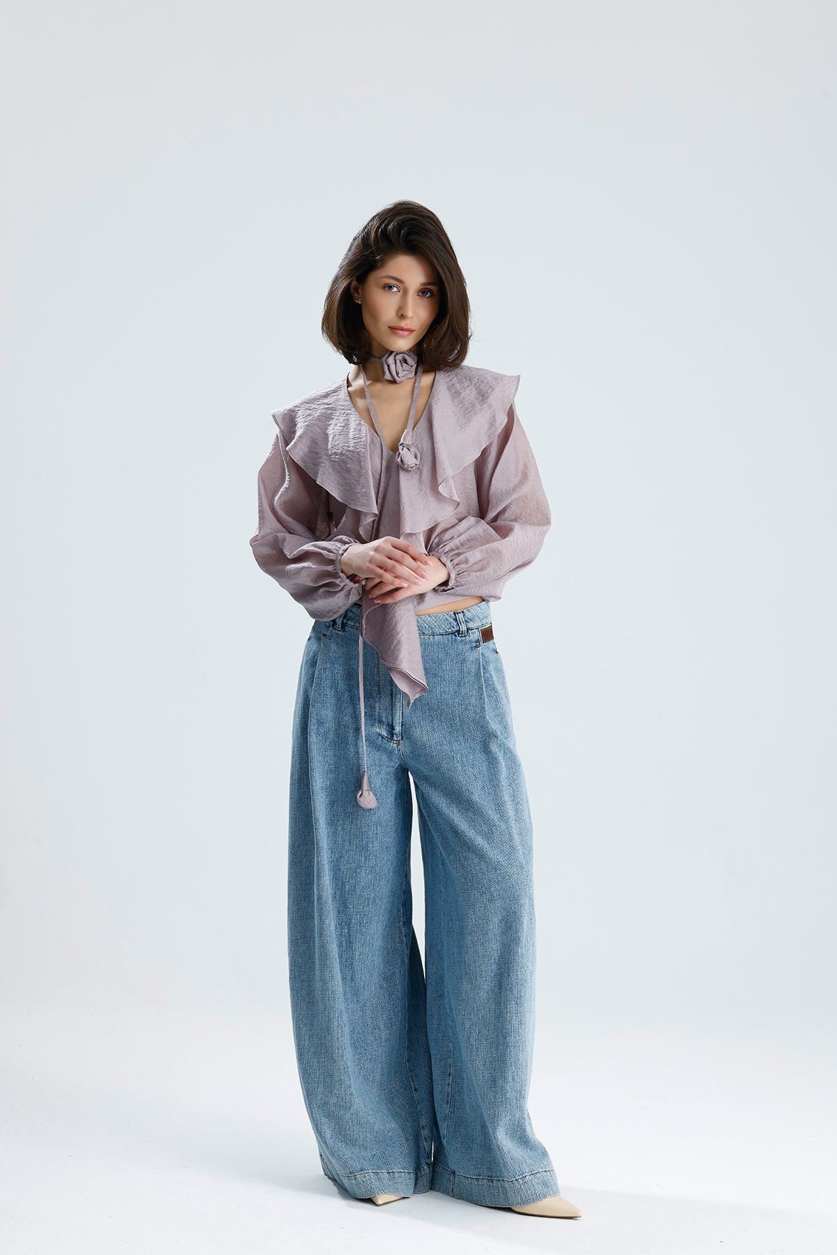 Lilac Ruffled Rose-Tie Blouse