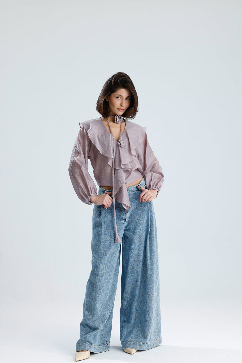 Lilac Ruffled Rose-Tie Blouse
