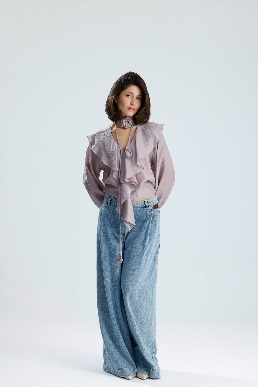 Lilac Ruffled Rose-Tie Blouse