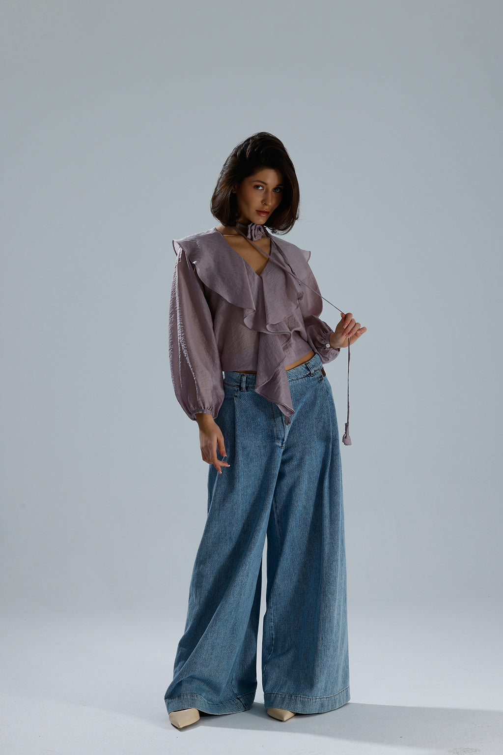 Lilac Ruffled Rose-Tie Blouse