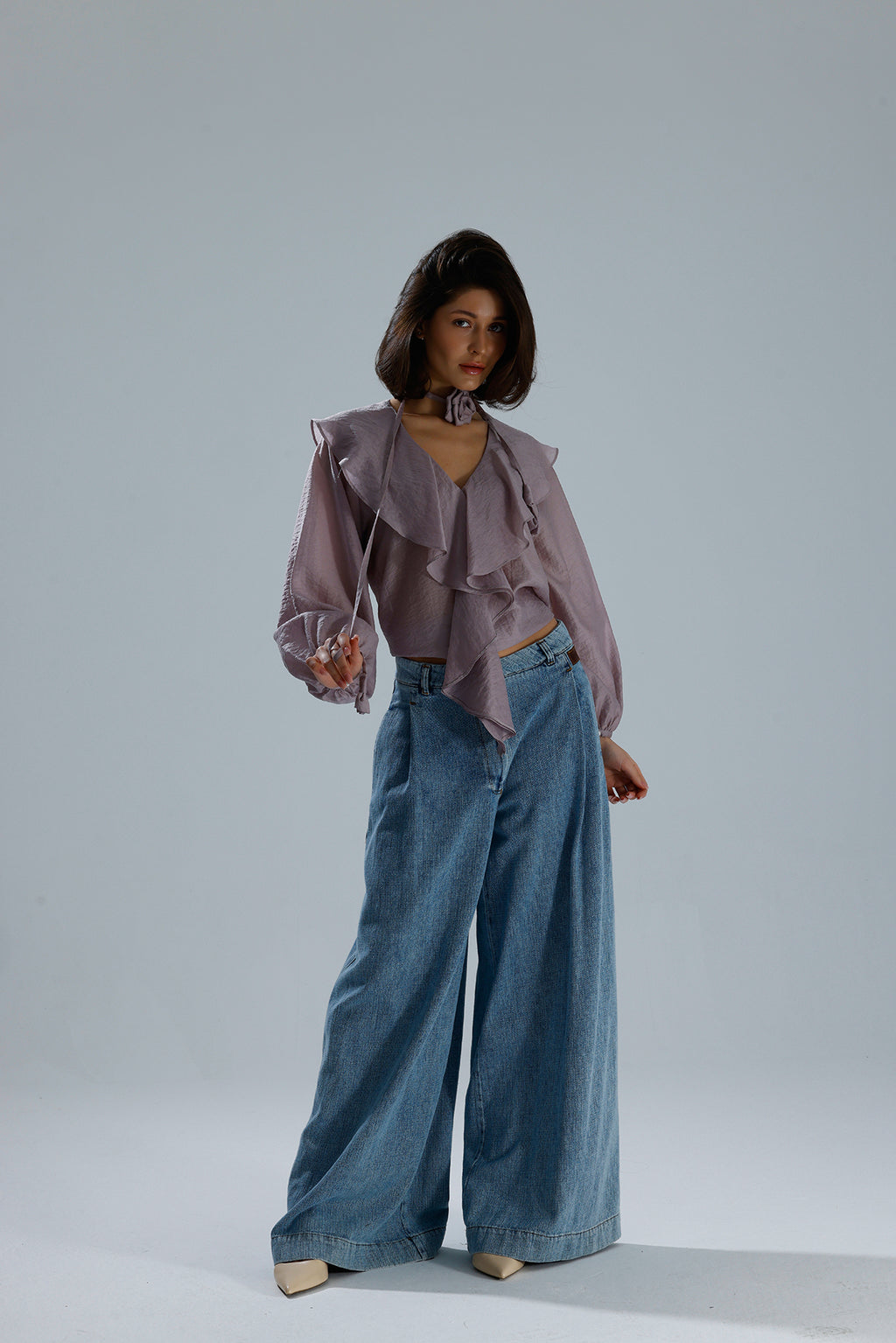 Lilac Ruffled Rose-Tie Blouse