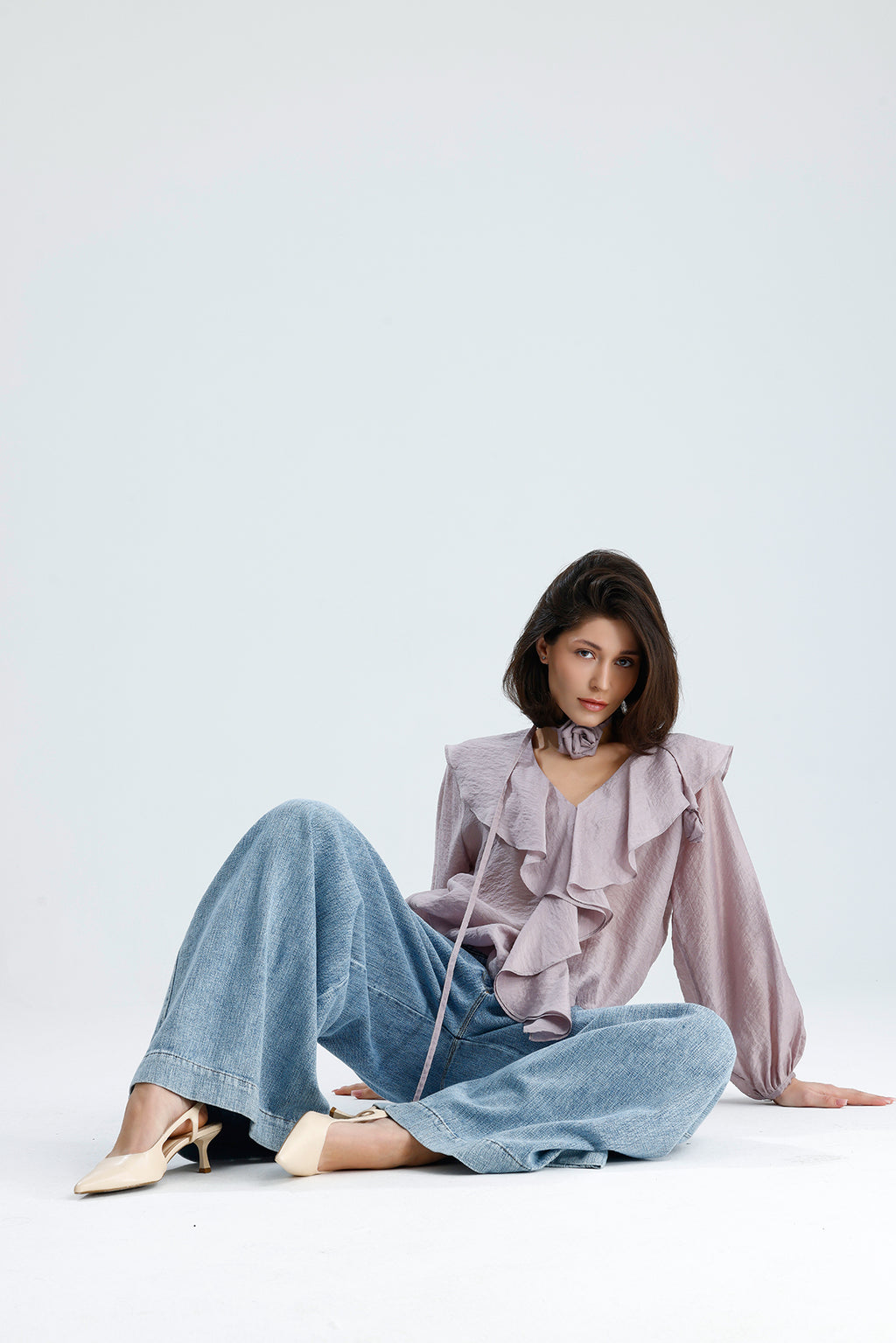 Lilac Ruffled Rose-Tie Blouse
