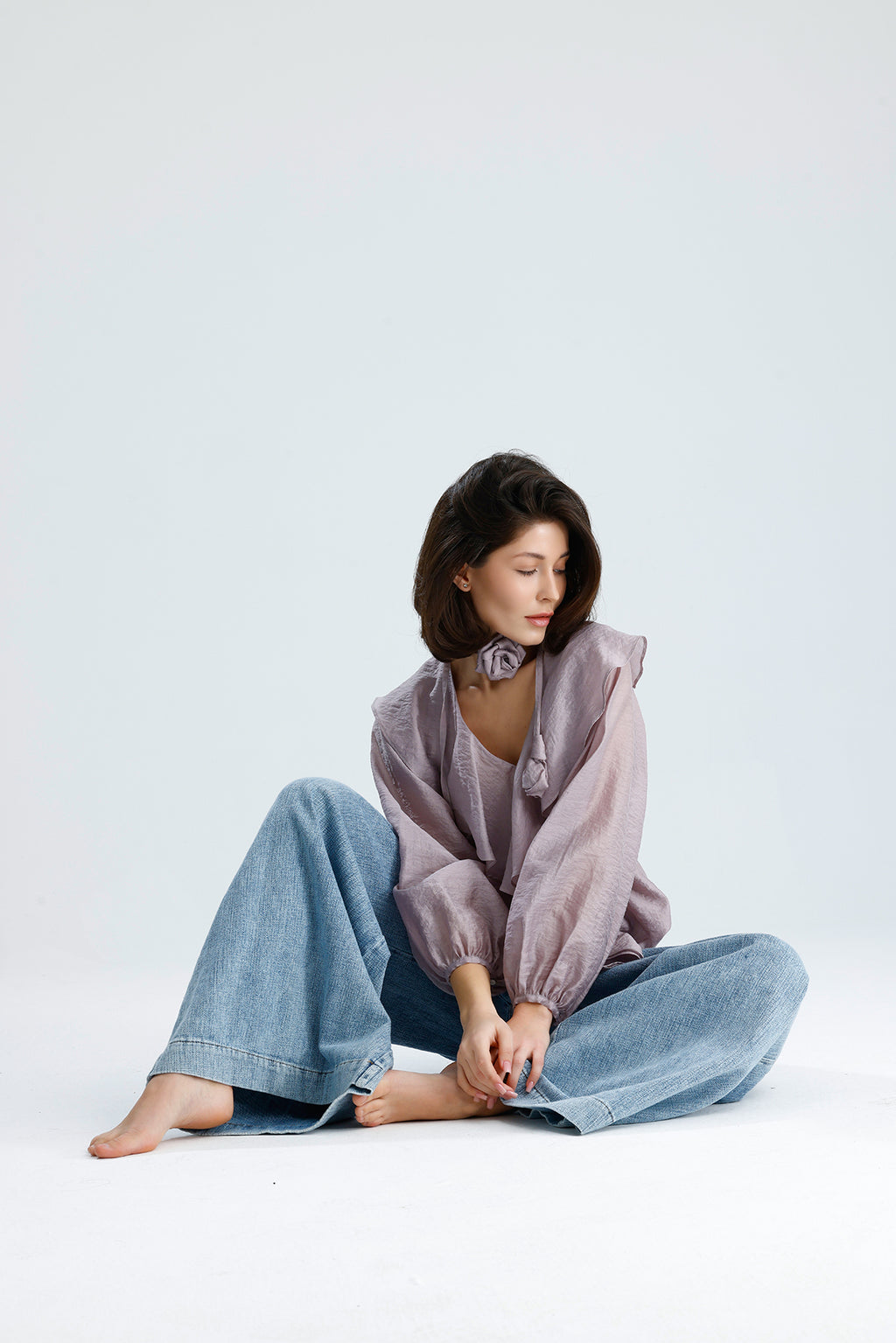 Lilac Ruffled Rose-Tie Blouse