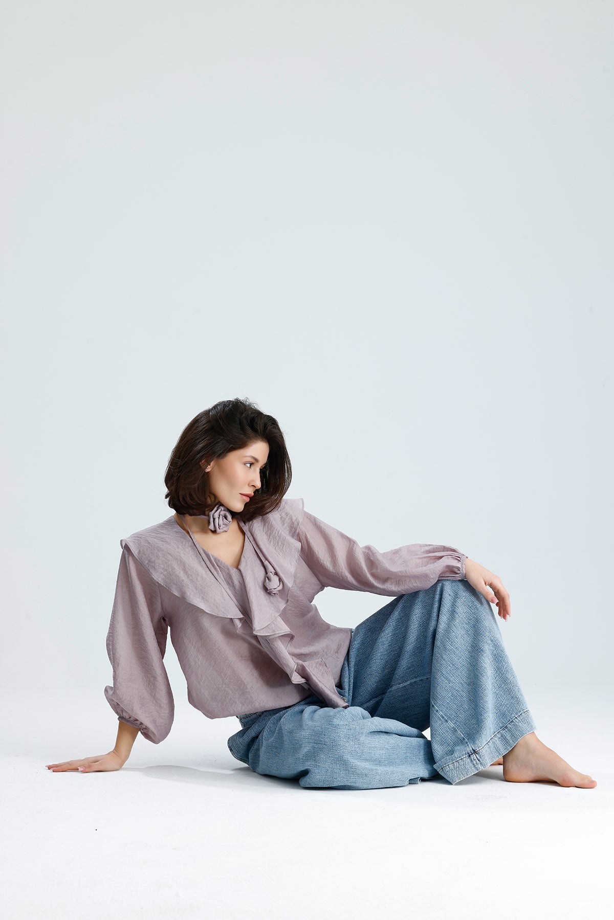 Lilac Ruffled Rose-Tie Blouse