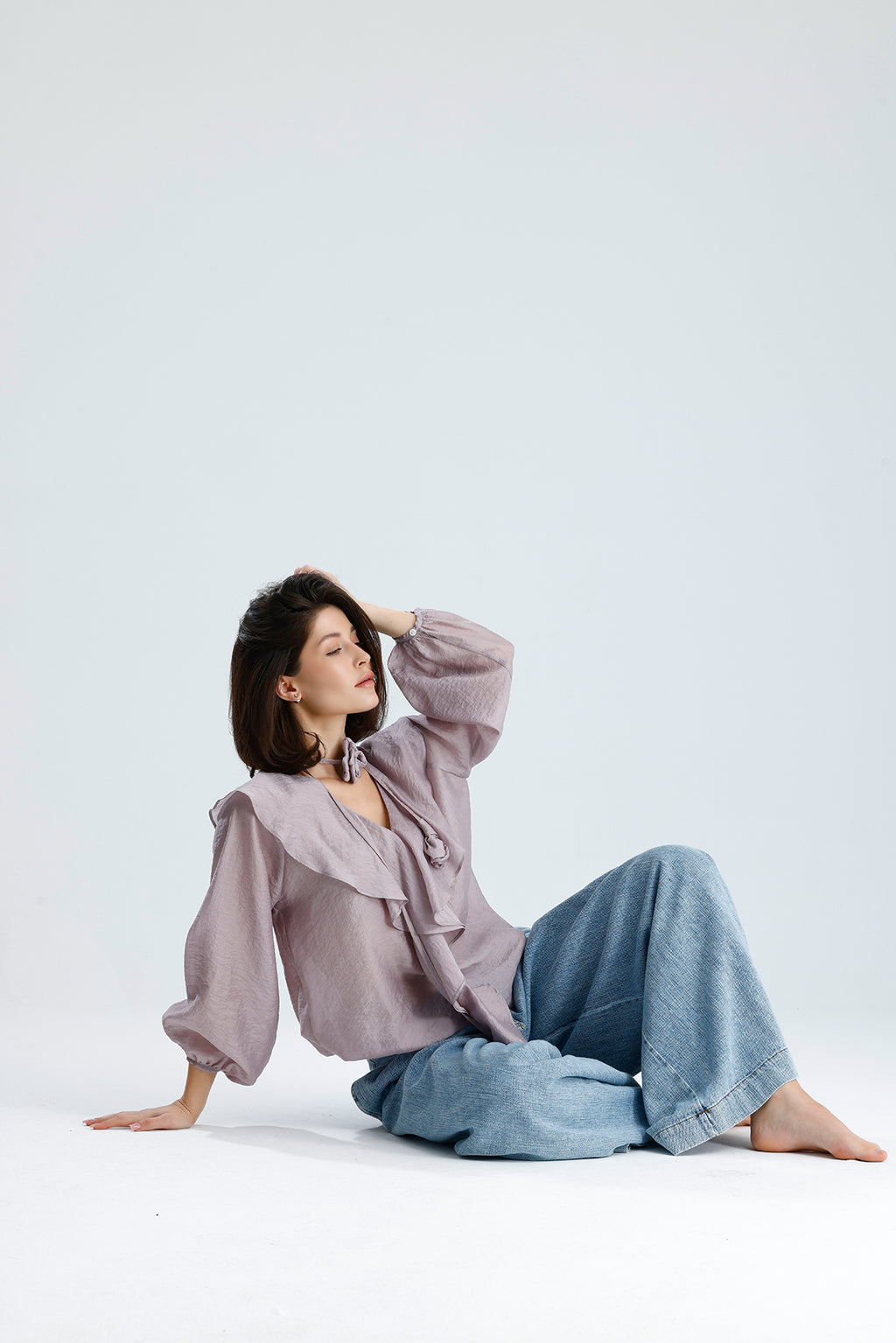 Lilac Ruffled Rose-Tie Blouse