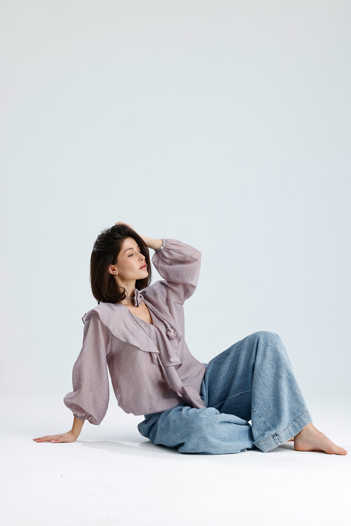 Lilac Ruffled Rose-Tie Blouse
